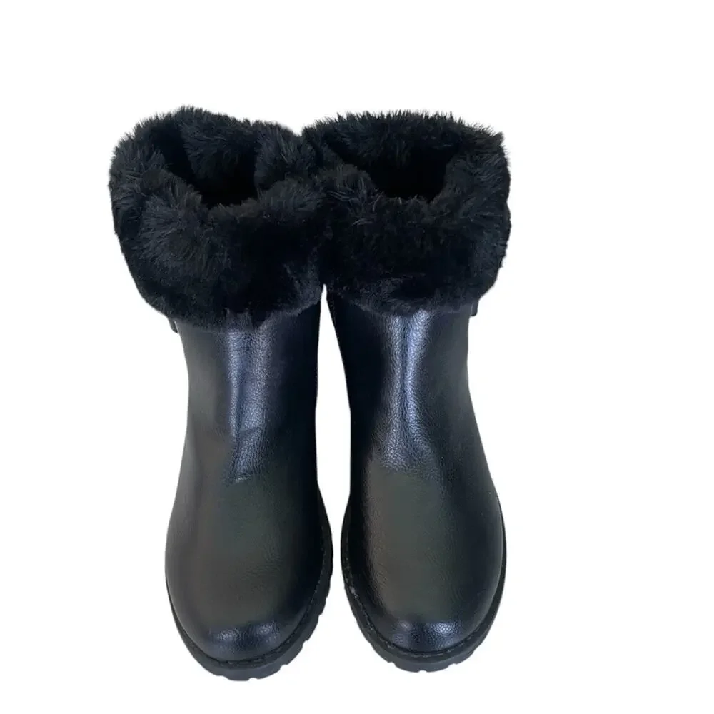 The Children's Place Faux Fur and Leather Side Buckle Booties Black Size 2